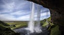 Inside perspective of a waterfall.